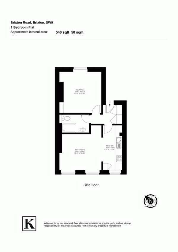 Floor Plan for 1 Bedroom Flat for Sale in Brixton Road, SW9, SW9, 6LW -  &pound399,999