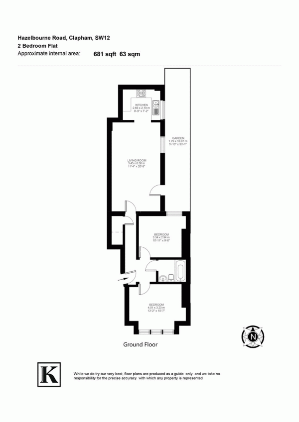 Floor Plan Image for 2 Bedroom Flat for Sale in Hazelbourne Road, SW12