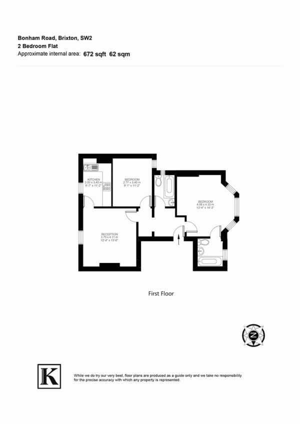 Floor Plan Image for 2 Bedroom Flat for Sale in Bonham Road, SW2