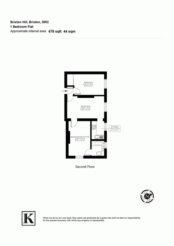 Floor Plan for 1 Bedroom Flat for Sale in Effra Court, SW2, SW2, 1RB -  &pound315,000