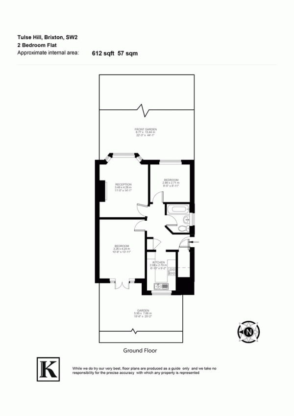 Floor Plan for 2 Bedroom Flat for Sale in Tulse Hill, SW2, SW2, 3QE -  &pound415,000