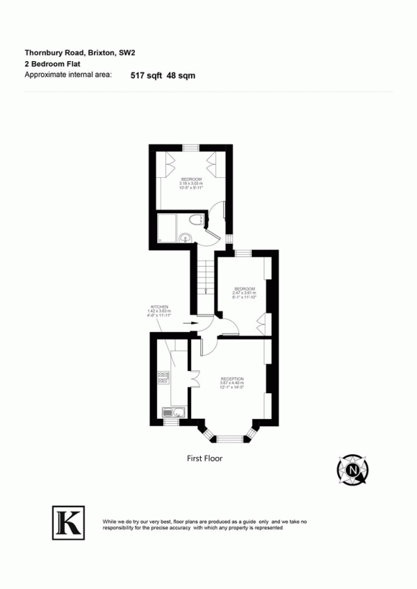 Floor Plan for 2 Bedroom Flat for Sale in Thornbury Road, SW2, SW2, 4DH -  &pound460,000