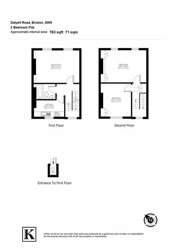 Floor Plan for 2 Bedroom Flat for Sale in Dalyell Road, SW9, SW9, 9UP -  &pound550,000