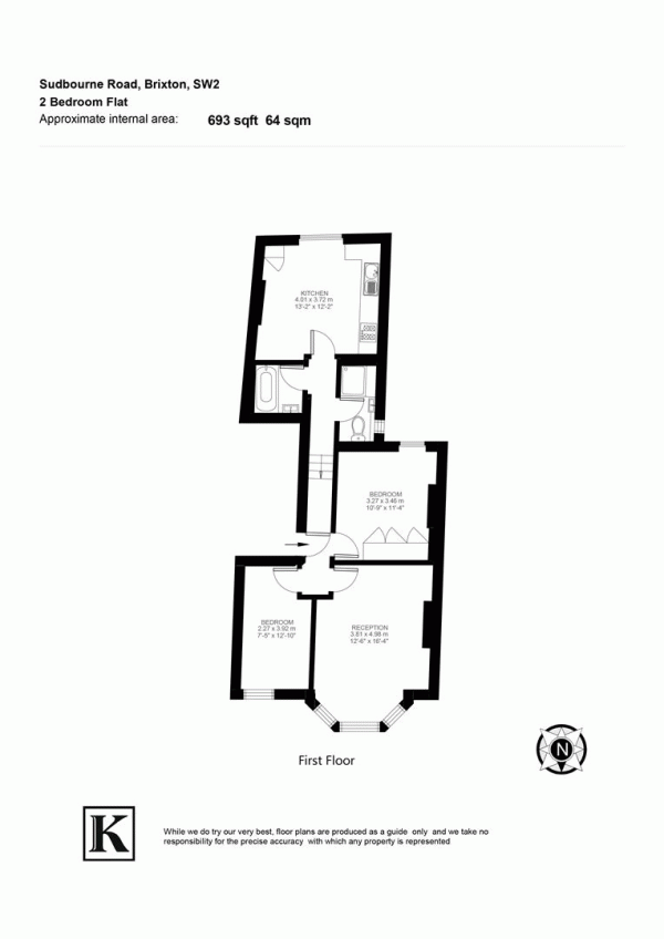 Floor Plan Image for 2 Bedroom Flat for Sale in Sudbourne Road, SW2