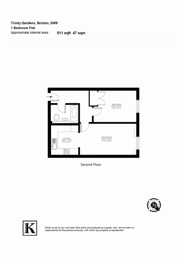 Floor Plan Image for 1 Bedroom Flat for Sale in Trinity Gardens, SW9