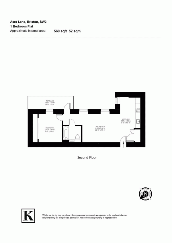 Floor Plan for 1 Bedroom Flat for Sale in Acre Lane, SW2, SW2, 5RS -  &pound499,999