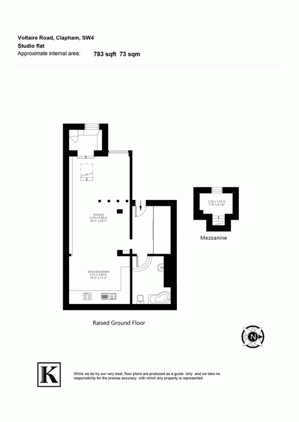 Floor Plan for 1 Bedroom Studio for Sale in Voltaire Road, SW4, SW4, 6DQ -  &pound399,950