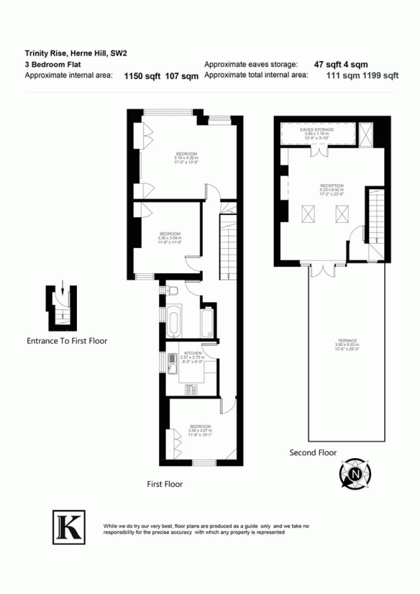 Floor Plan Image for 3 Bedroom Flat for Sale in Trinity Rise, SE24