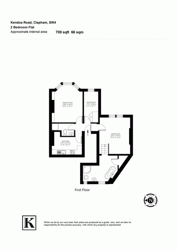 Floor Plan for 2 Bedroom Flat for Sale in Kendoa Road, SW4, SW4, 7NB -  &pound550,000