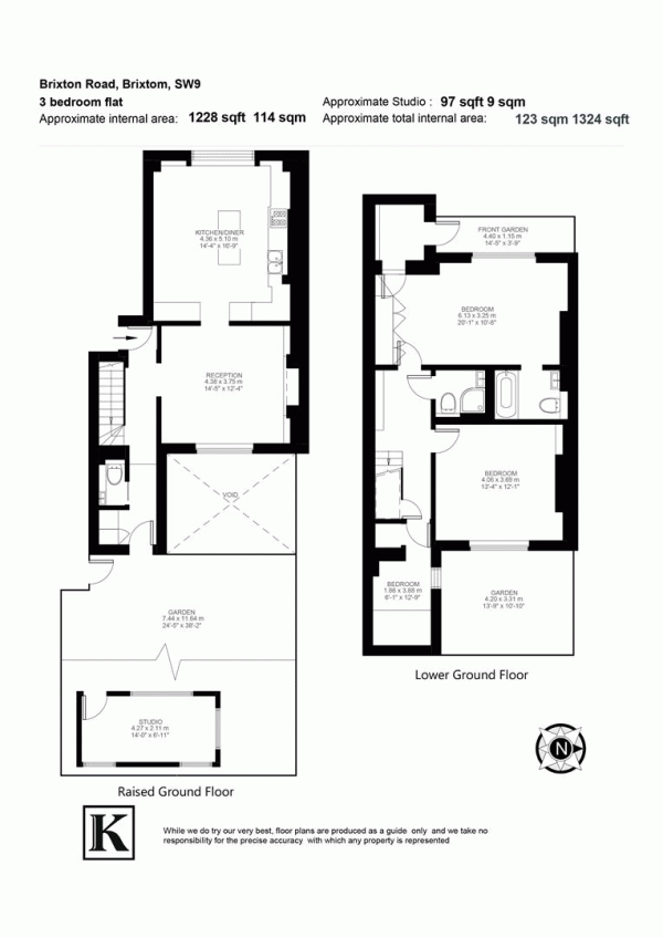 Floor Plan for 3 Bedroom Flat for Sale in Brixton Road, SW9, SW9, 6LW -  &pound765,000