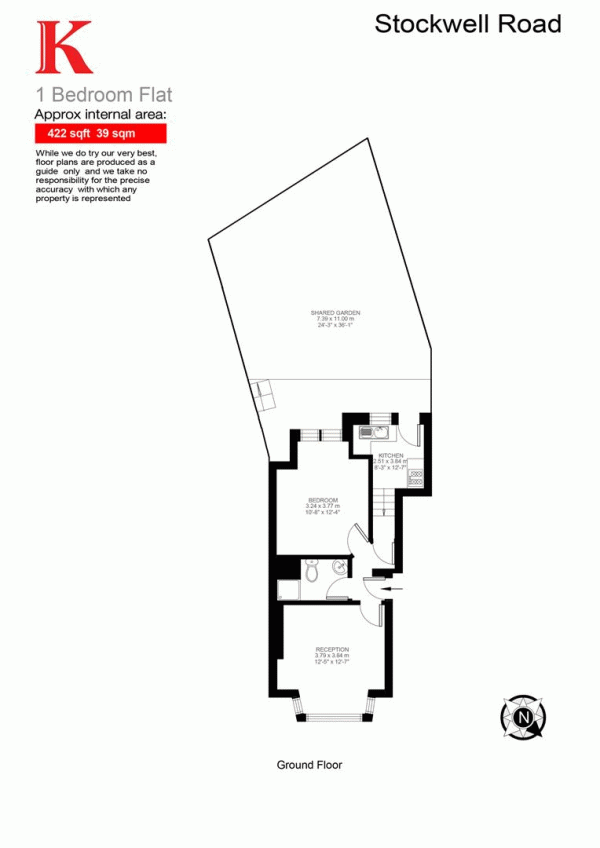 Floor Plan for 1 Bedroom Flat for Sale in Stockwell Road, SW9, SW9, 9HR -  &pound350,000