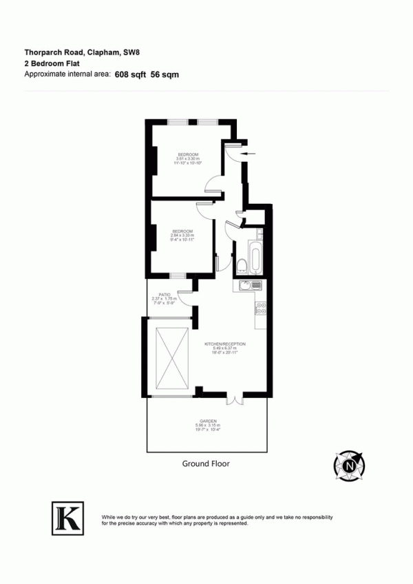 Floor Plan Image for 2 Bedroom Flat for Sale in Thorparch Road, SW8