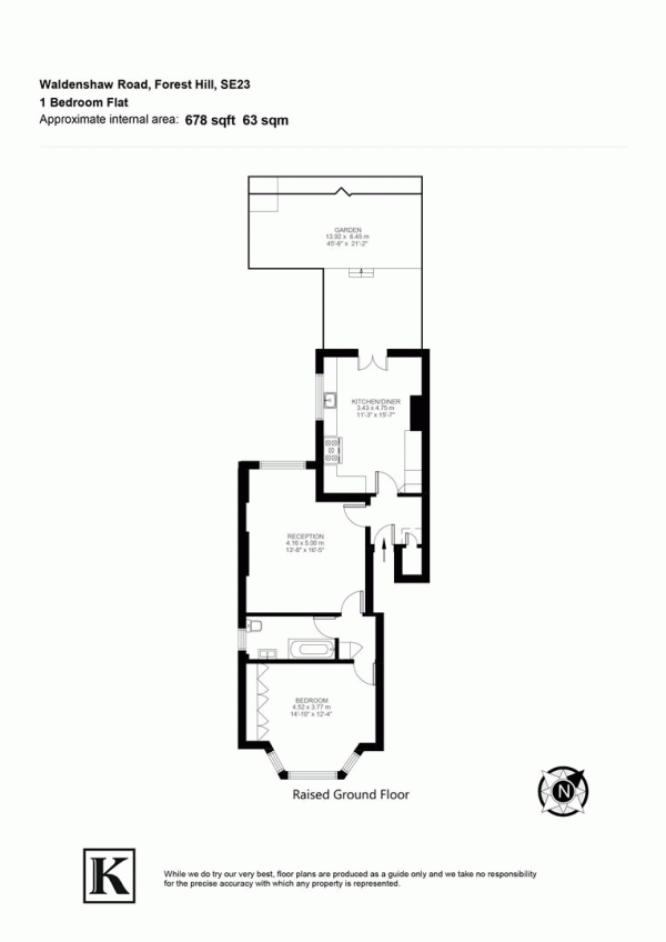 Floor Plan for 1 Bedroom Flat for Sale in Waldenshaw Road, SE23, SE23, 3XP -  &pound450,000