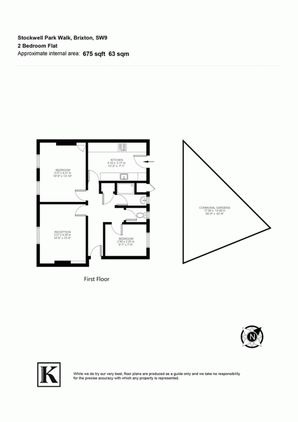 Floor Plan for 2 Bedroom Flat for Sale in Stockwell Park Walk, SW9, SW9, 0XZ -  &pound399,950