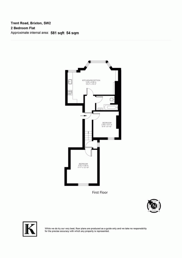 Floor Plan for 2 Bedroom Flat for Sale in Trent Road, SW2, SW2, 5BJ -  &pound499,950