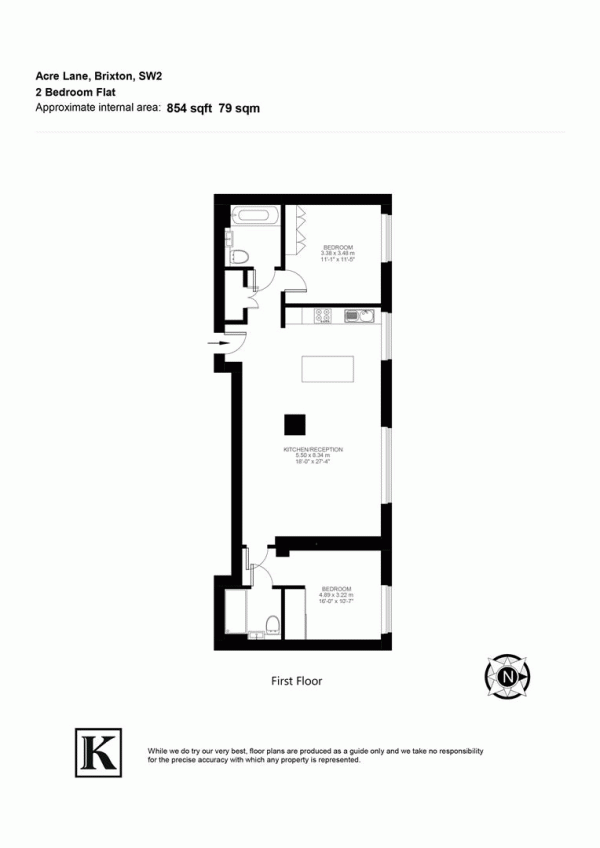 Floor Plan for 2 Bedroom Flat for Sale in Acre Lane, SW2, SW2, 5RS -  &pound650,000