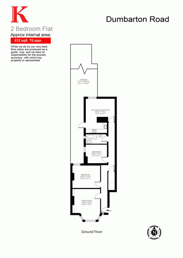 Floor Plan Image for 2 Bedroom Flat to Rent in Dumbarton Road, London