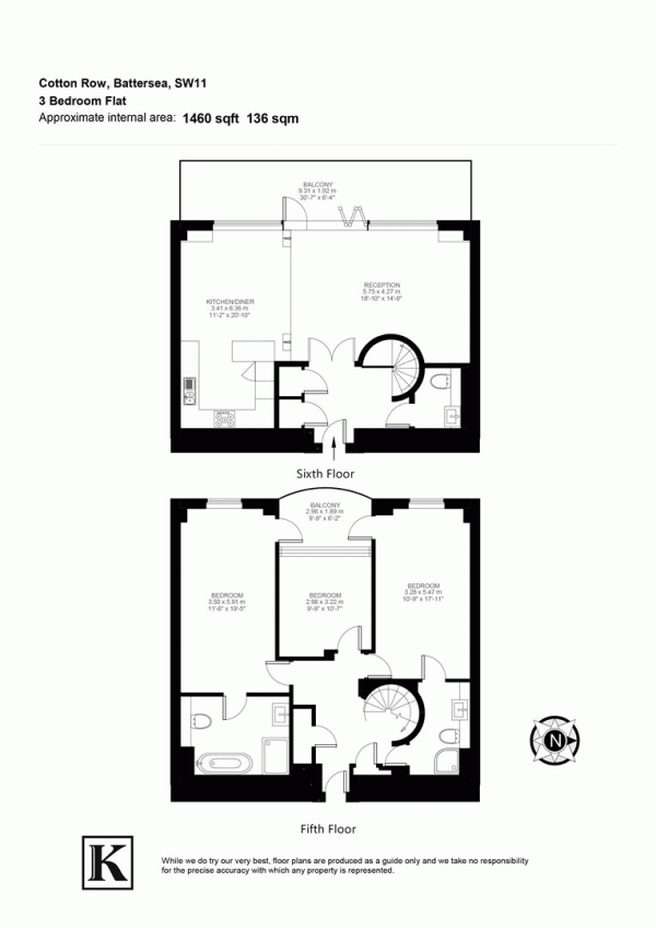 Floor Plan for 3 Bedroom Penthouse for Sale in Cotton Row, SW11, SW11, 3YR -  &pound1,250,000