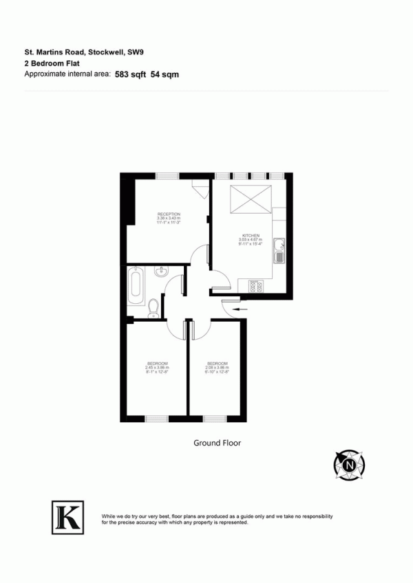 Floor Plan for 2 Bedroom Flat for Sale in St. Martin's Road, SW9, SW9, 0SP -  &pound499,950