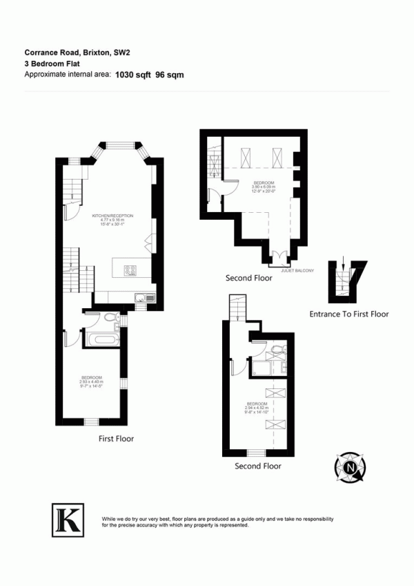 Floor Plan for 3 Bedroom Flat for Sale in Corrance Road, SW2, SW2, 5RB -  &pound699,950