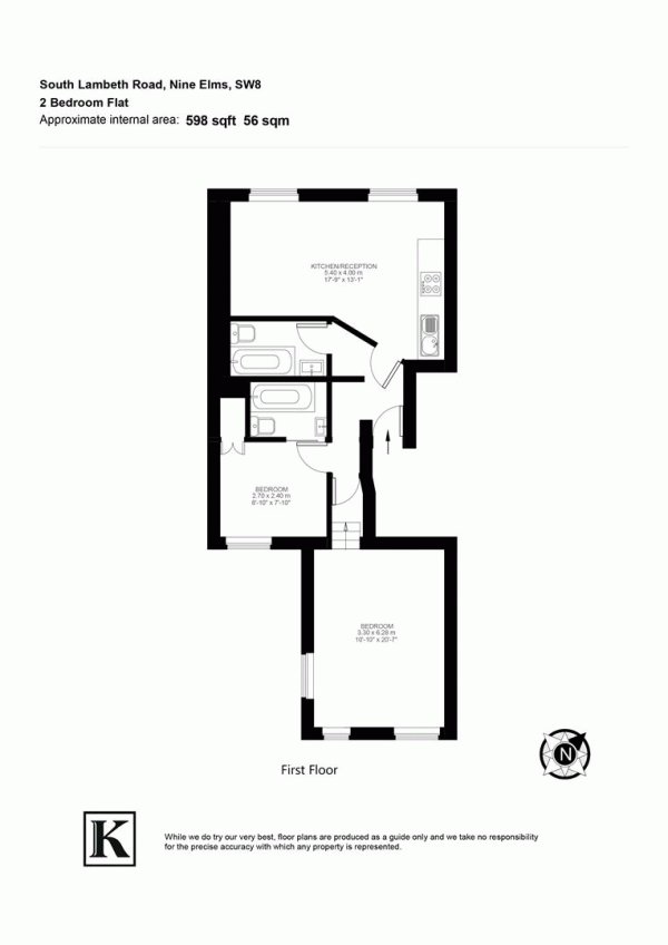 Floor Plan for 2 Bedroom Flat for Sale in South Lambeth Road, SW8, SW8, 1XN -  &pound400,000