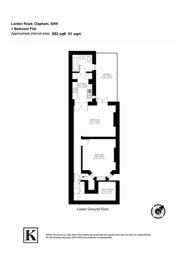 Floor Plan for 1 Bedroom Flat for Sale in Landor Road, SW9, SW9, 9RT -  &pound435,000