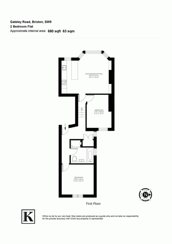 Floor Plan for 2 Bedroom Flat for Sale in Gateley Road, SW9, SW9, 9SZ -  &pound525,000