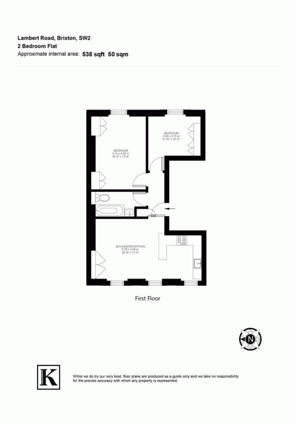 Floor Plan for 2 Bedroom Flat for Sale in Lambert Road, SW2, SW2, 5BD -  &pound499,950