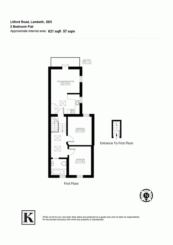 Floor Plan Image for 2 Bedroom Flat for Sale in Lilford Road, SE5