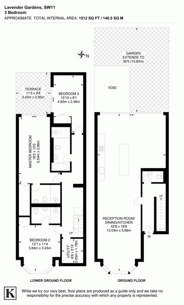 Floor Plan Image for 3 Bedroom Flat for Sale in Lavender Gardens, SW11