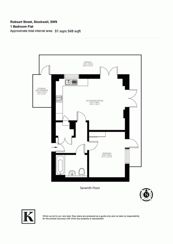 Floor Plan for 1 Bedroom Penthouse for Sale in Robsart Street, SW9, SW9, 0BF - Offers Over &pound450,000