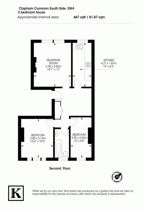 Floor Plan Image for 2 Bedroom Flat for Sale in Clapham Common South Side, SW4