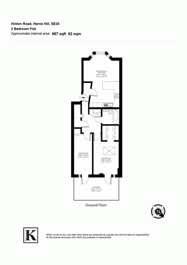 Floor Plan for 2 Bedroom Flat for Sale in Hinton Road, SE24, SE24, 0HJ -  &pound550,000