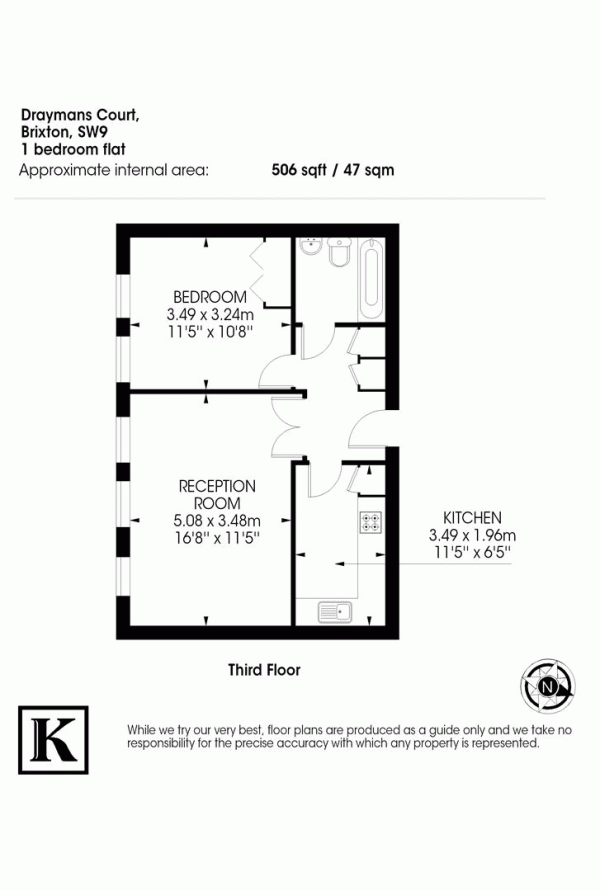 Floor Plan for 1 Bedroom Flat for Sale in Stockwell Green, SW9, SW9, 9QE -  &pound350,000