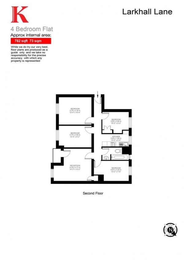 Floor Plan Image for 4 Bedroom Flat to Rent in Fallodon House, Larkhall Lane, London