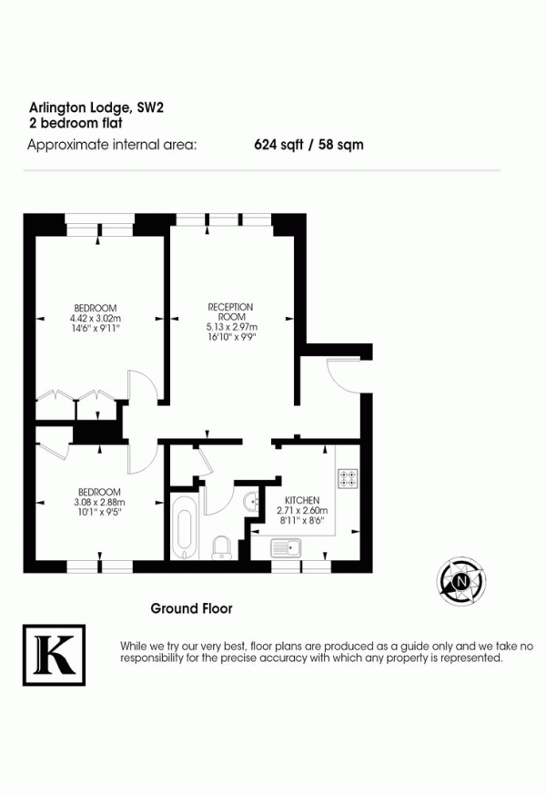 Floor Plan Image for 2 Bedroom Flat for Sale in Baytree Road, SW2