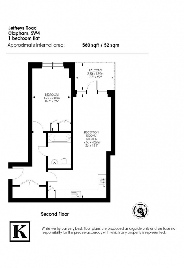 Floor Plan Image for 1 Bedroom Flat for Sale in Jeffreys Road, SW4