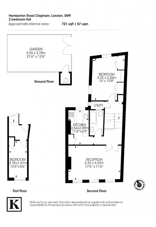 Floor Plan for 2 Bedroom Flat for Sale in Hemberton Road, SW9, SW9, 9LE -  &pound585,000