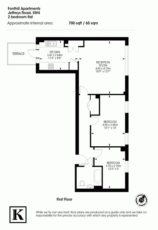 Floor Plan Image for 2 Bedroom Flat for Sale in Jeffreys Road, SW4