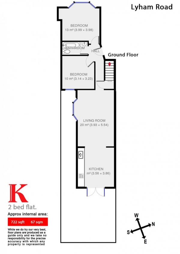 Floor Plan for 2 Bedroom Flat to Rent in Lyham Road, SW2, SW2, 5DS - £530  pw | £2297 pcm