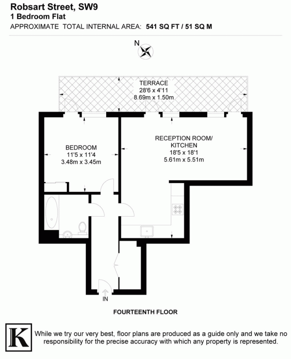 Floor Plan for 1 Bedroom Flat for Sale in Robsart Street, SW9, SW9, 0FA -  &pound450,000