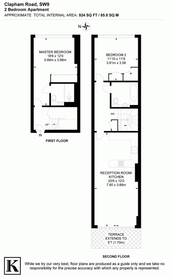 Floor Plan for 2 Bedroom Flat for Sale in Ferrier Apts, Clapham Road, SW9, SW9, 9AP -  &pound650,000