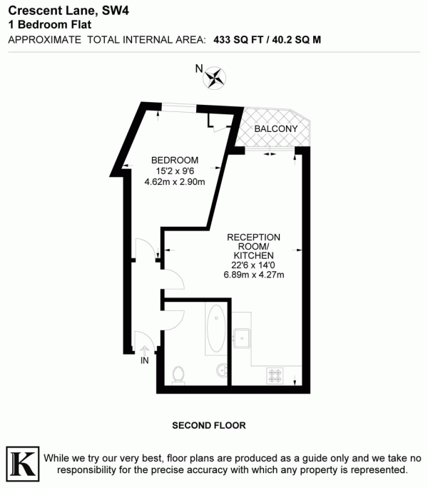 Floor Plan Image for 1 Bedroom Flat for Sale in Crescent Lane, SW4