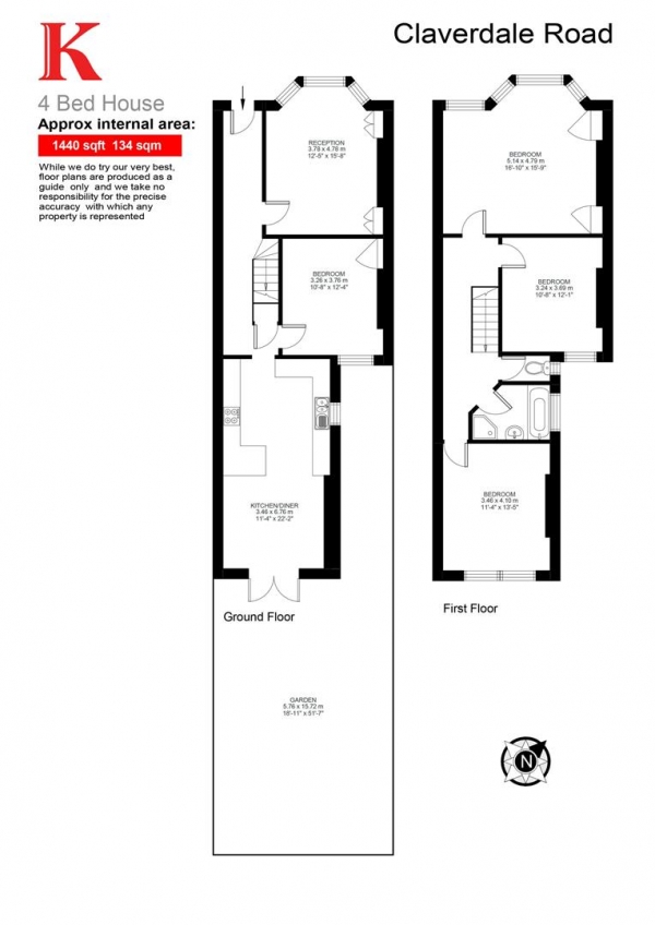 Floor Plan for 4 Bedroom Terraced House to Rent in Claverdale Road, SW2, SW2, 2DP - £850  pw | £3683 pcm