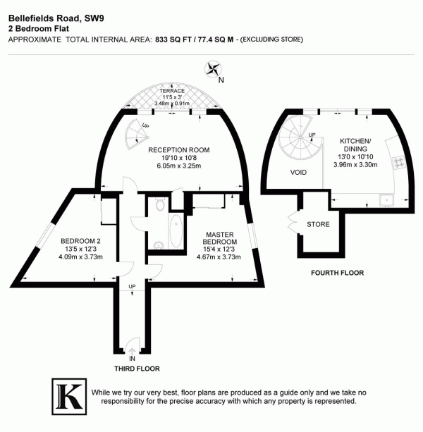 Floor Plan for 2 Bedroom Penthouse for Sale in Bellefields Road, SW9, SW9, 9UH -  &pound575,000