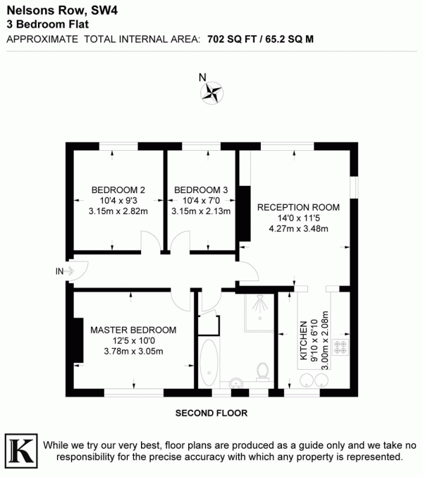 Floor Plan for 3 Bedroom Flat for Sale in Nelsons Row, SW4, SW4, 7JT -  &pound475,000