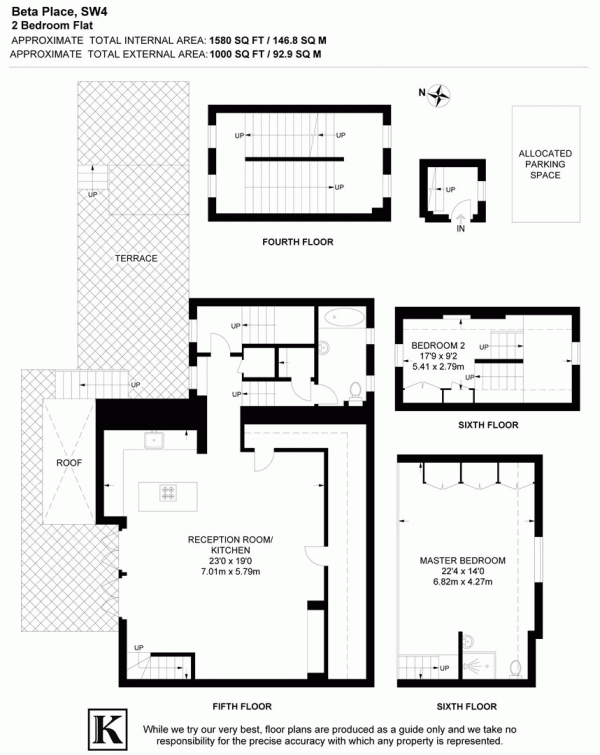 Floor Plan Image for 2 Bedroom Penthouse for Sale in Beta Place, SW4