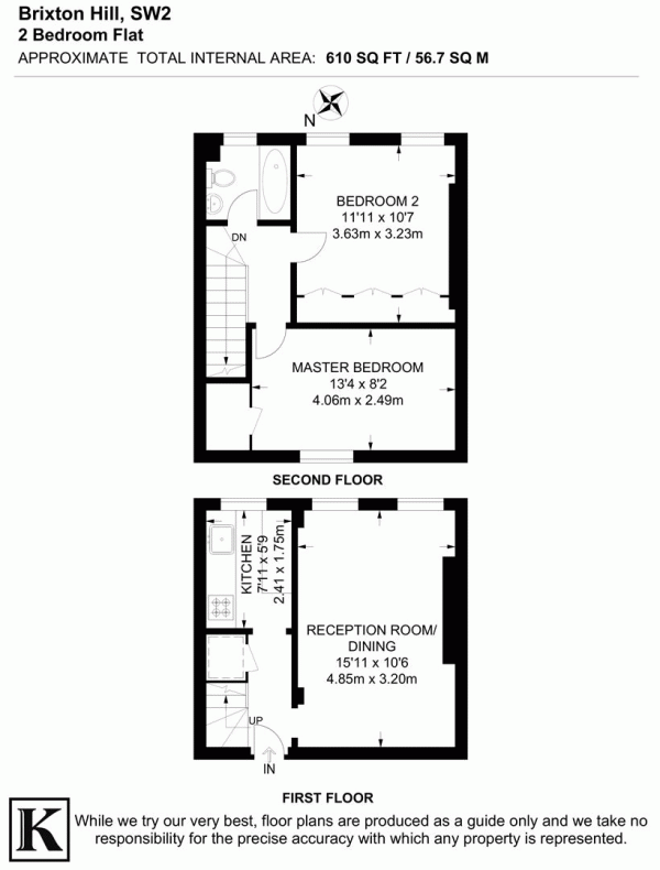 Floor Plan for 2 Bedroom Flat for Sale in Brixton Hill, SW2, SW2, 1QZ -  &pound385,000