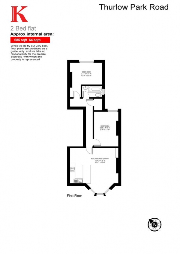 Floor Plan Image for 2 Bedroom Flat to Rent in Thurlow Park Road, SE21