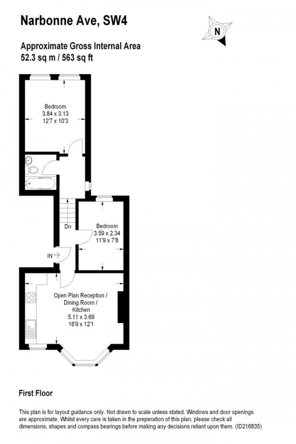 Floor Plan Image for 2 Bedroom Flat to Rent in Narbonne Avenue, SW4